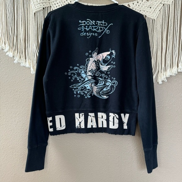 Y2K Ed Hardy Crewneck Sweatshirt skull boxy fit distressed F - Picture 2 of 9
